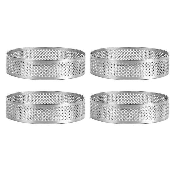 4 Pack Stainless Steel Pie Rings 2.4 Inches, Perforated Cake Mousse Rings, Cake Ring Molds, Round Cake Bajin