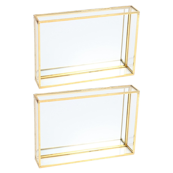 2x Nordisk Vintage Opbevaringsskuffe Guld Rektangulær Glas Makeup Organizer Skuffe Desserttallerken Smykkeudstilling