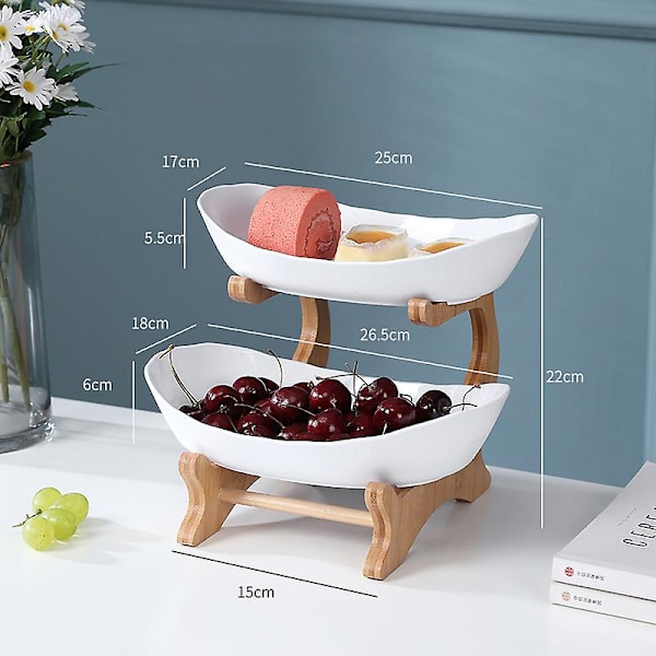 1/2/3 Etasjers Fruktskål Med Treholder Snacks Godteri Serveringsfat Bolle Kjøkken Organizer Stativ White 1 Layers Thickened