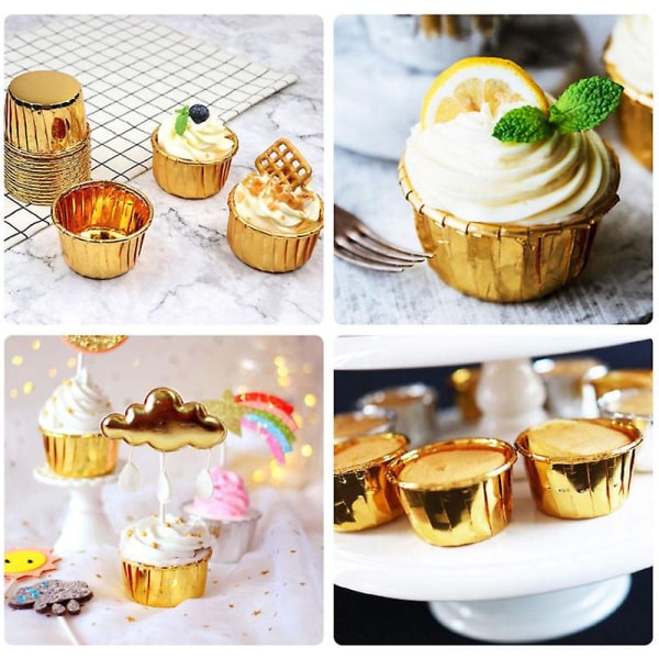 50 st aluminiumfolie Cupcake Cups Engångs muffin liners Bakformar Aluminium Cupcake Tip Pan Rame Gold