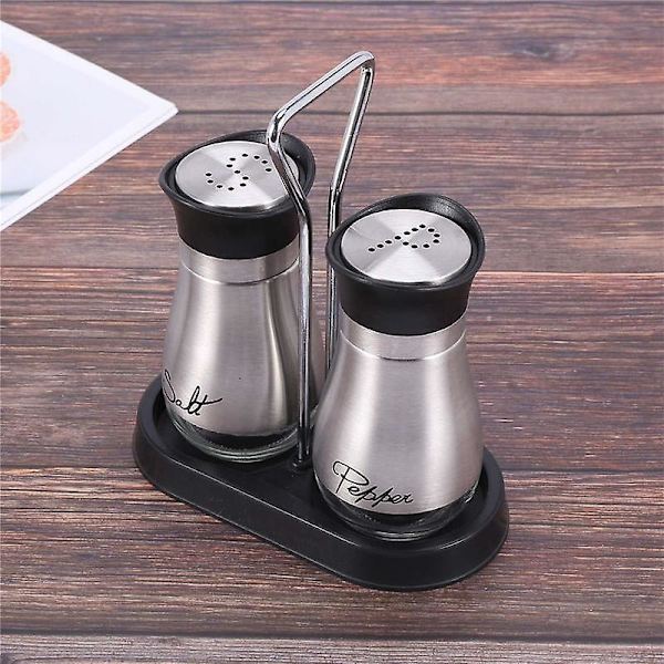 Salt- og pebersæt - Premium rustfrit stål med glasbund og 4 tommer stand - 4 tommer