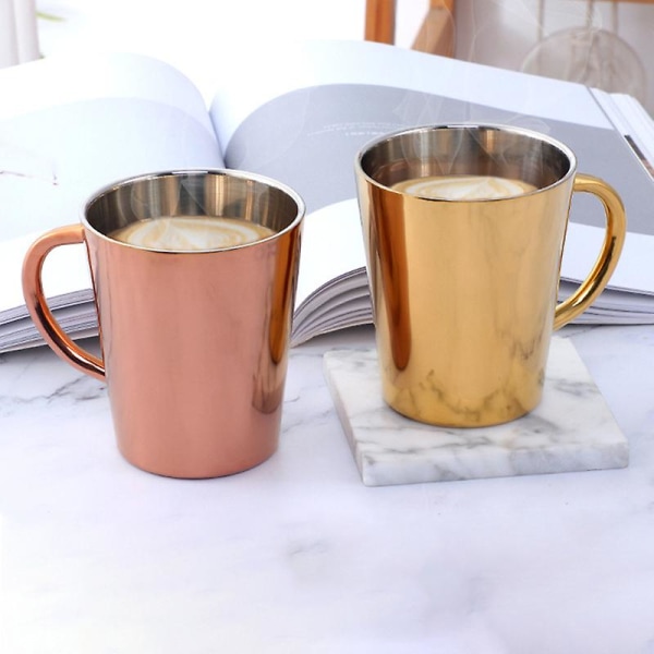 300ml Rustfrit Stål Kaffe Kop med Bærbar Håndtag - Rosenguld