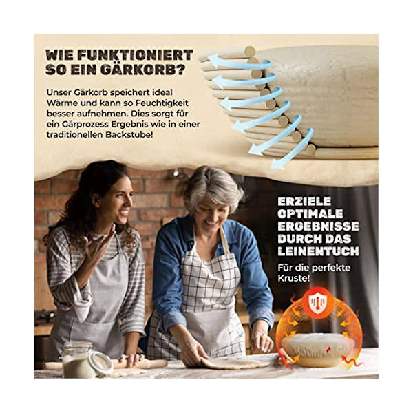 Brødhevingskurv i rotting, deigformsett, rund kurv, europeisk brødpose, bakekurv