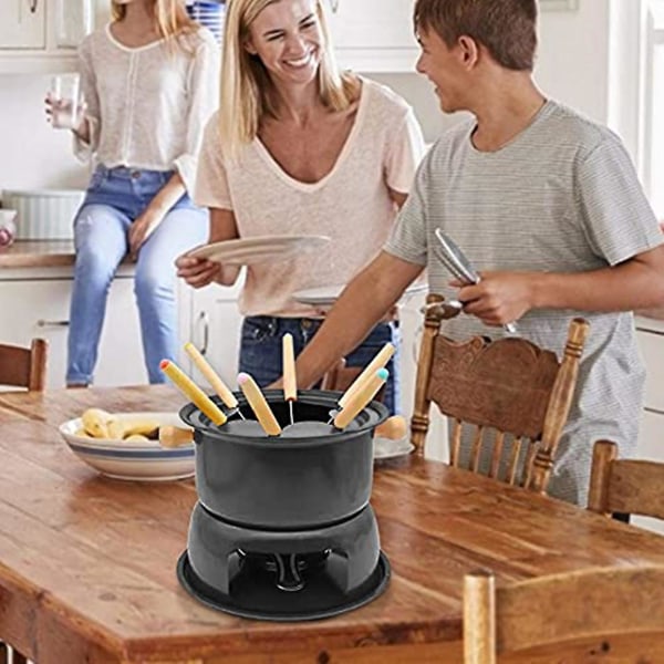 Mini Fondue Sett i Rustfritt Stål for Ost, Sjokolade, 6 Dyppegafler og Avtakbar Pan for Smelting av Søtsaus