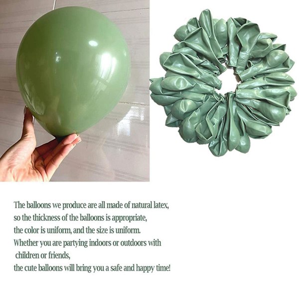 200 stk Grønne Balloner Olivengrønne Balloner Eucalyptus Fest Latex Balloner 12 Tommer Kvinder Mænd Fødselsdag