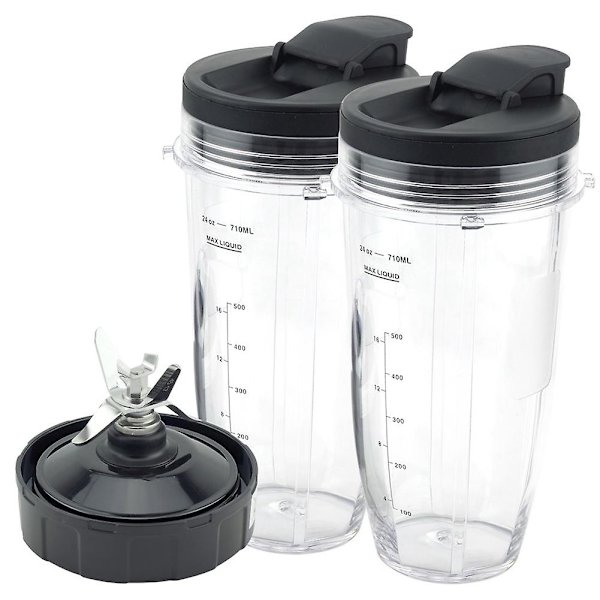 Ninja blender reservedele, 2 x 24oz kopper med låg, 7 x finnede ekstraktorblade, til nutri