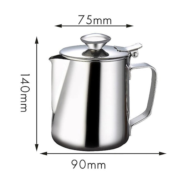 600ml Melkeskumkanne i rustfritt stål med lokk for espresso