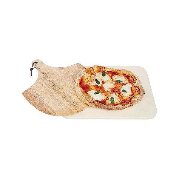 Rund Pizzabräda i Trä med Handgjord Pizzaform i Sten, Pizza Sten, Skärbräda, Serveringsfat, Pizzakaka