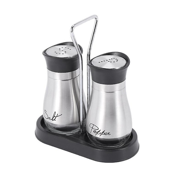 Salt- og pebersæt - Premium rustfrit stål med glasbund og 4 tommer stand - 4 tommer