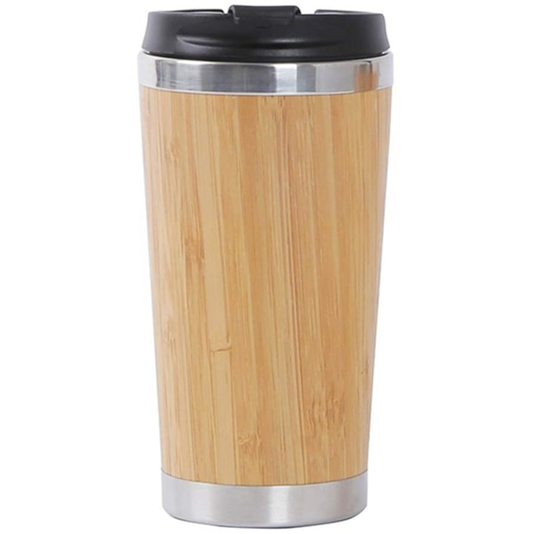 2X 450 ml bambu kaffekopp i rostfritt stål kafferesemugg med läckagesäkert lock isolerat kaffe