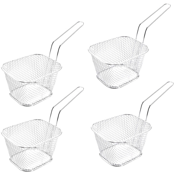 4-pack Mini Fritös Korgar i Rostfritt Stål - Serveringskorgar för Matvisning