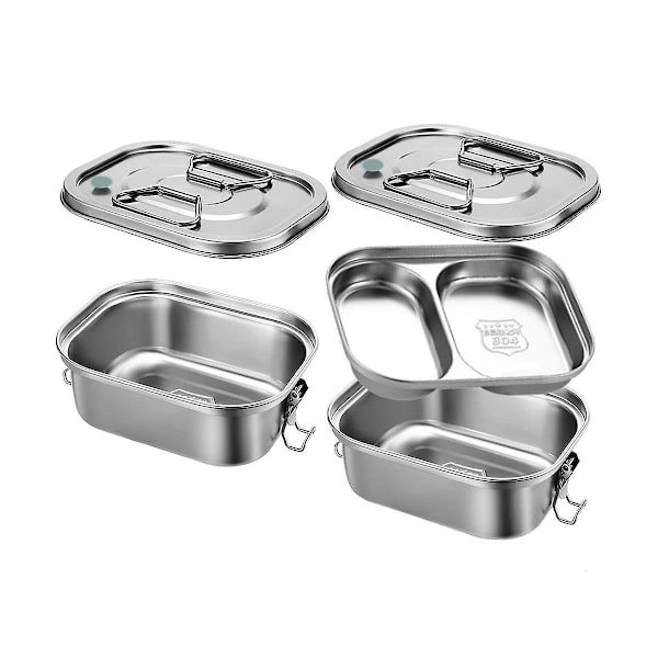 2-pack Lunchbox i Rostfritt Stål - Lunchbox för Barn och Vuxna - Dubbelväggig Metall Lunchbox med Lufttät Förslutning