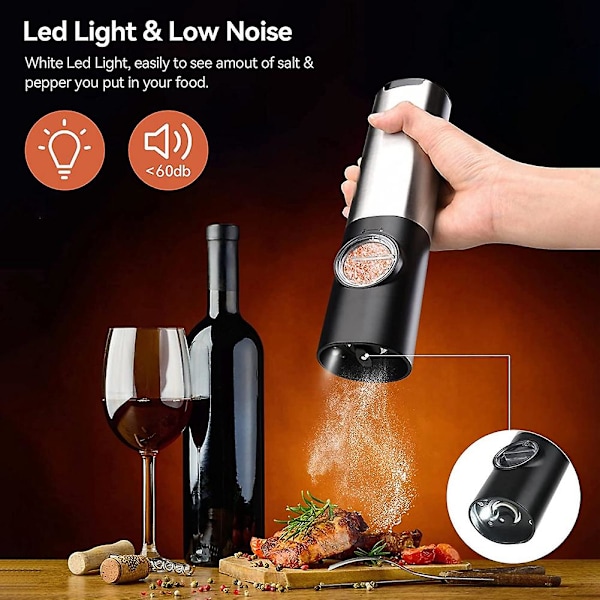 Laderbar Elektrisk Salt- og Pepperkvernsett med Dobbel Laderbase, USB-kabel, Automatisk