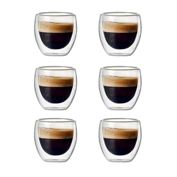 6 set med 80 ml dubbelväggiga ihåliga glaskaffekoppar för att dricka te, kaffe, dricksglas