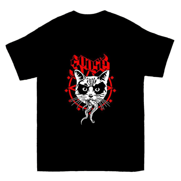 Svart Metall Katt T-shirt S