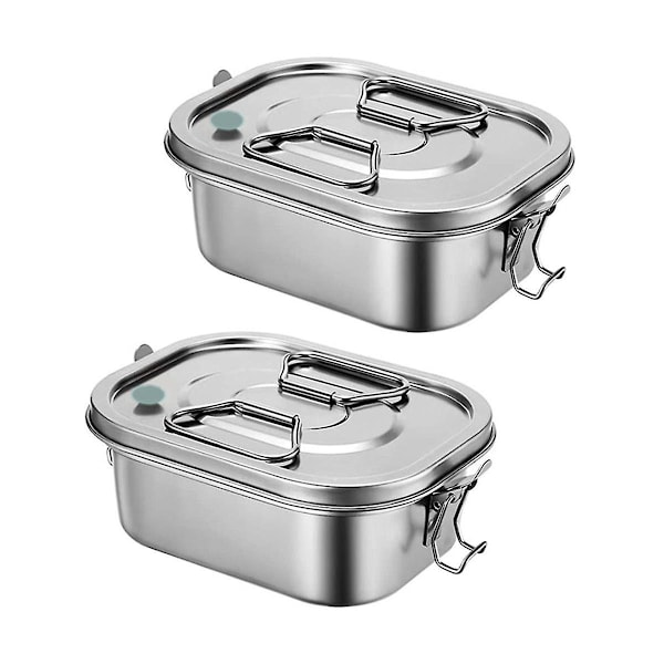 2-pack Lunchbox i Rostfritt Stål - Lunchbox för Barn och Vuxna - Dubbelväggig Metall Lunchbox med Lufttät Förslutning