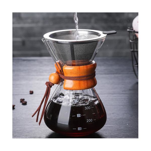 400 ml Klassisk Glaskaffekanna med Trähandtag Värmebeständig Häll över Kaffe Maker Manuell Kaffe