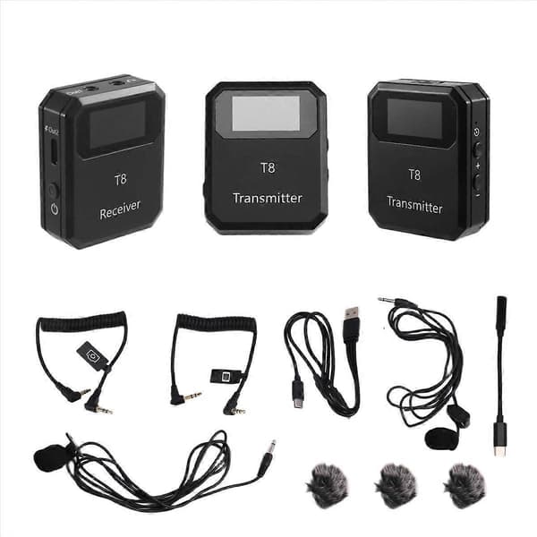 2.4G trådløst mikrofonsystem Lavalier-mikrofon 2 sendere