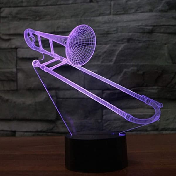3D kreative gaver trombone LED-lampe abstrakt optisk illusjon