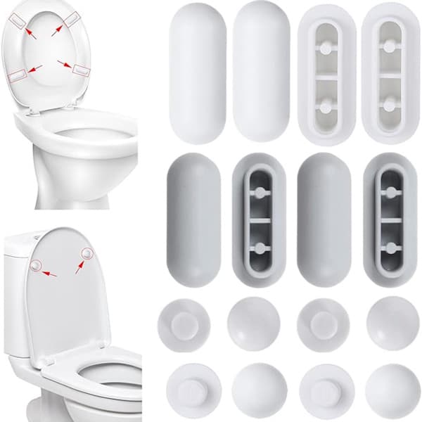 16 stykker toiletsædebuffere 8 ringbuffere og 8 lågbuffere toiletsædebuffer toiletlågbuffer anti-støj pudeovertræk til hvid grå
