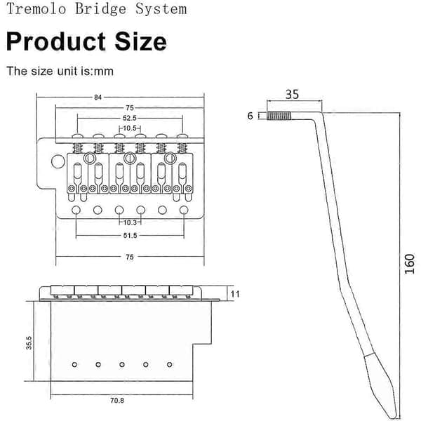 52,5 mm Gitarr Stratocaster Tremolo Stall Set för Fender Strat Squier Elgitarr Ersättning, Silver