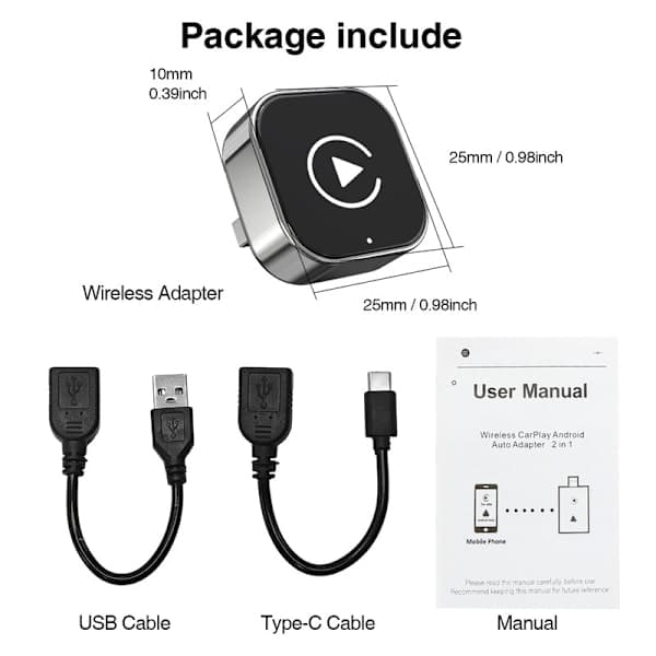 2-in-1 langaton CarPlay-sovitin Android Auto langaton sovitin Smart Mini Box USB-dongle Plug and Play WiFi nopea yhteys