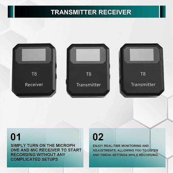 2.4G trådløst mikrofonsystem Lavalier-mikrofon 2 sendere