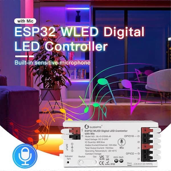 WLED Lysstrimmel Controller ESP32 LED Controller Hvid