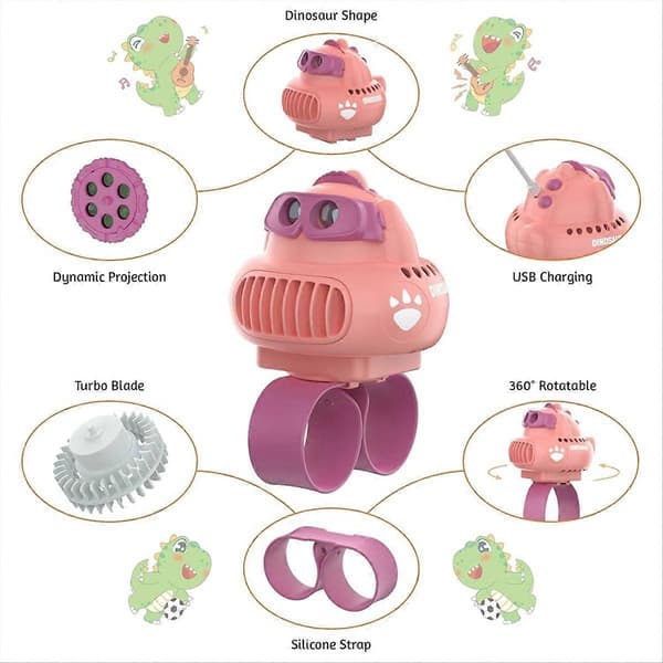 Bærbar ventilator med håndledsrem, dynamisk projektion personlig ventilator, pink
