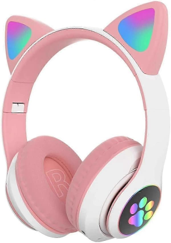 Gaming Headset Mode Bluetooth Katteøre LED Lys Trådløst Headset-Pink