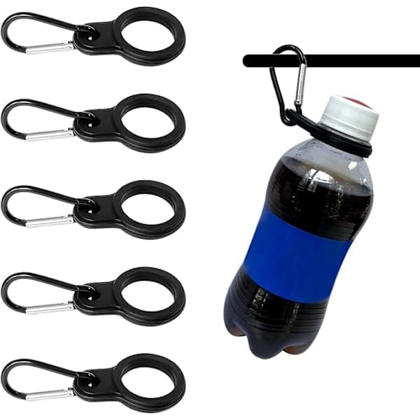 5-pack vattenflaskklämma, silikonvattenflaskspänne, vattenflasksnodd, bärbar vattenflaskringhållare med karbinhake, lämplig för resor