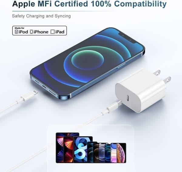 2-pack 2m snabbladdningskabel, 20W USB C PD snabbladdning, Typ C-port