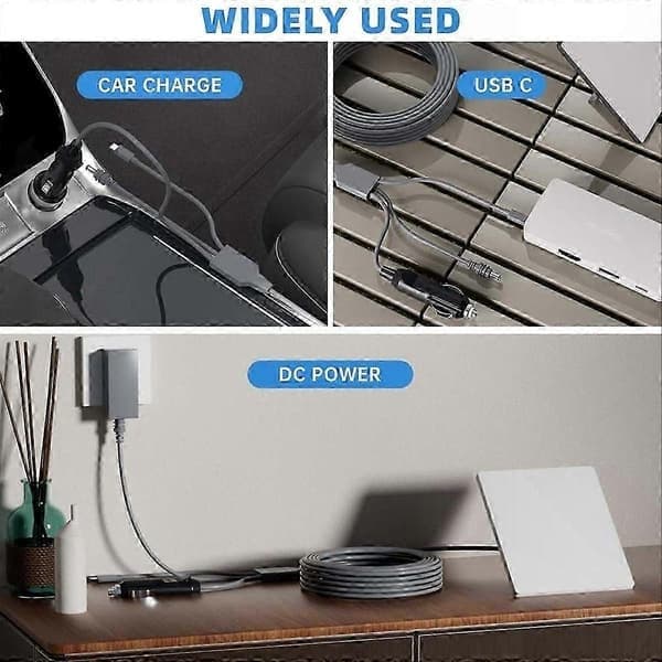 Multifunktionelt USB C til DC strømkabel, 12V 24V køretøjsopladningskabel til biler, lastbiler, autocampertilbehør 2M