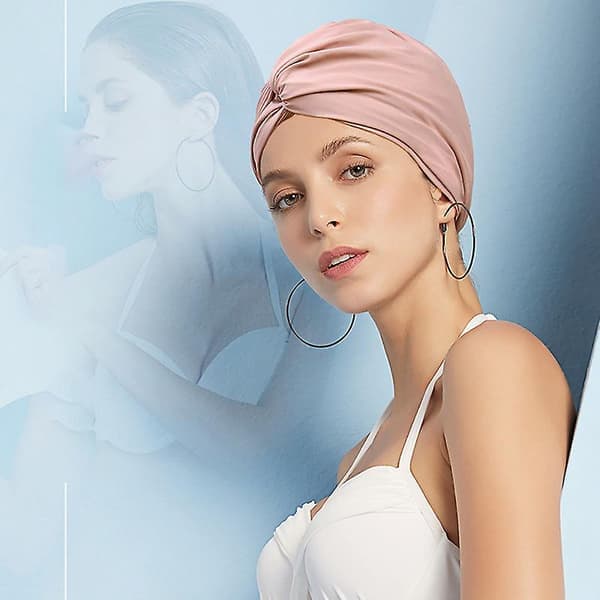 Svømmeturban til kvinder, badehætte med ørepropper, pink