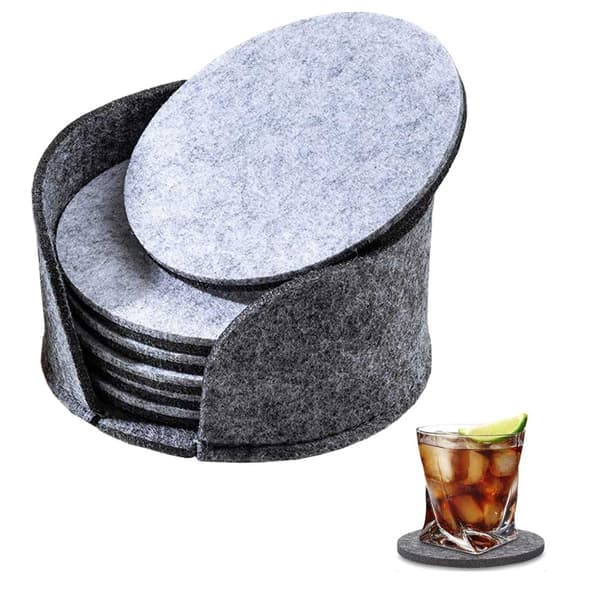 [LCS]10-pak vendbare coasters i grå filt med holder grå