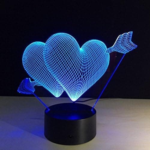 3D Pil Hjerte Natlampe, 7 Farveskiftende 3D Illusionslampe