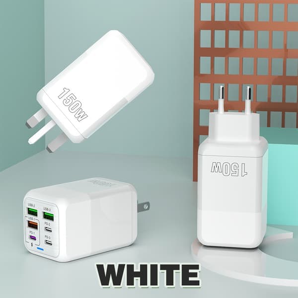 150W full protokoll superrask ladehode, multi-port lader, multifunksjonell skrivebordsadapter Hvit White