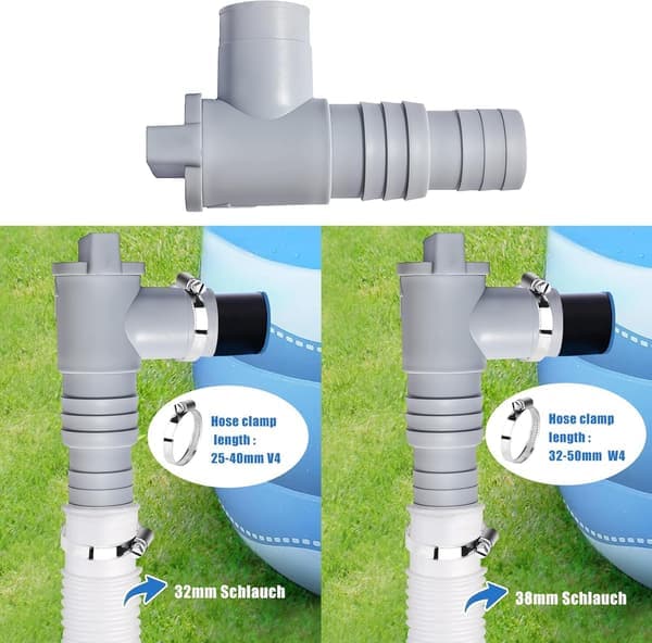 Poolunderhåll/avstängningsventil med 32/38 mm slanganslutning, för ovanmarkspooler och poolpumpar (2-pack)