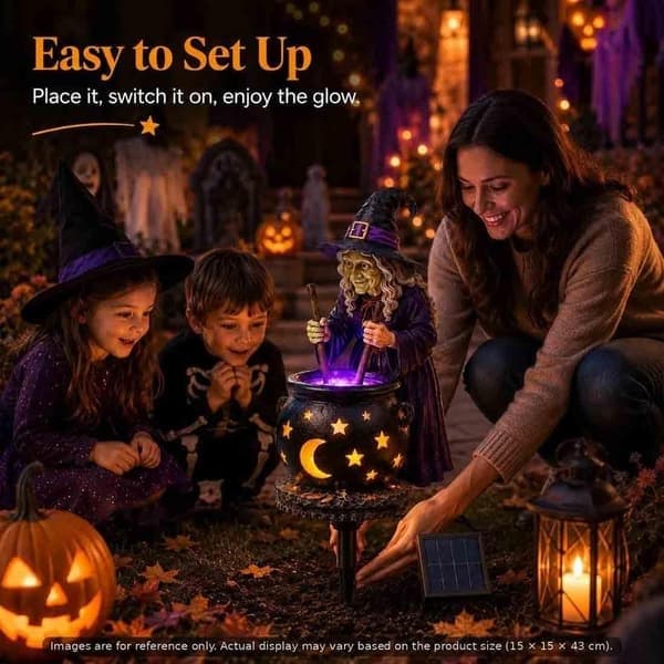 Solarhäxa och glödande kittel Halloween trädgårdslampa, 2 st.