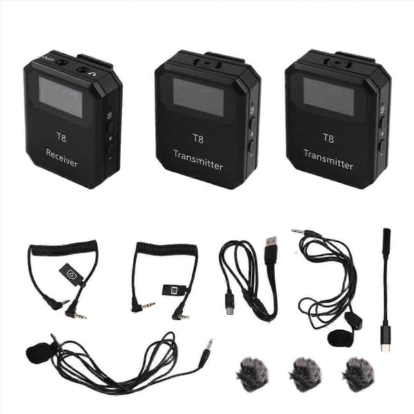 2.4G trådløst mikrofonsystem Lavalier-mikrofon 2 sendere