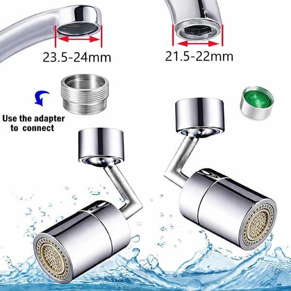 Messing kranmunnstykke - 720° roterende adapter Sølv sølv
