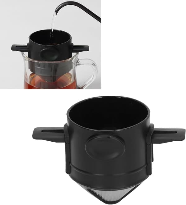 Bærbar kaffefilter i rustfritt stål for håndhelling, gjenbrukbart dryppkaffefilter