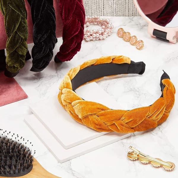 Sammetspannband för kvinnor, vadderade flätade håraccessoarer (4 färger, 4-pack)