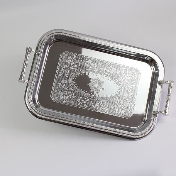 Nordisk serveringsbrett i rustfritt stål med håndtak Elegant rektangulær kaffebar Matholder Dessert Display Plate Decor Sølv L Silver L