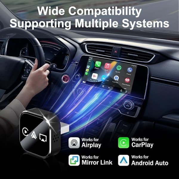 2026 Opgradering 3 i 1 Trådløs Carplay Mirror Link Adapter til iPhone/Apple/Android Telefon til Bilskærm, Automatisk Forbindelse sort black