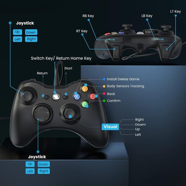 Kablet Controller til Xbox 360, YAEYE Game Controller til 360 Sort