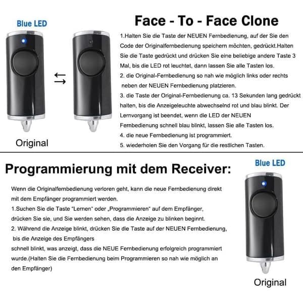 Sett med 2 bærbare garasjeportfjernkontroller, 868,3 MHz frekvens.