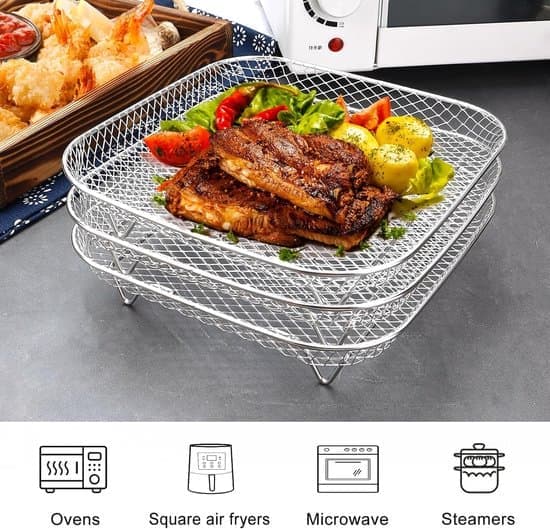 3-lags universelt airfryer-stativsæt - Stabelbare grillriste i rustfrit stål