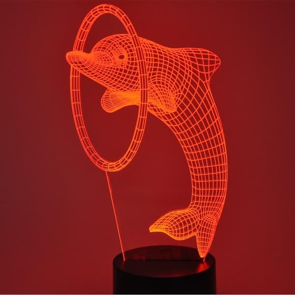 3D Illusion Delfin LED Natlys, 7 Farver Gradvis Skift