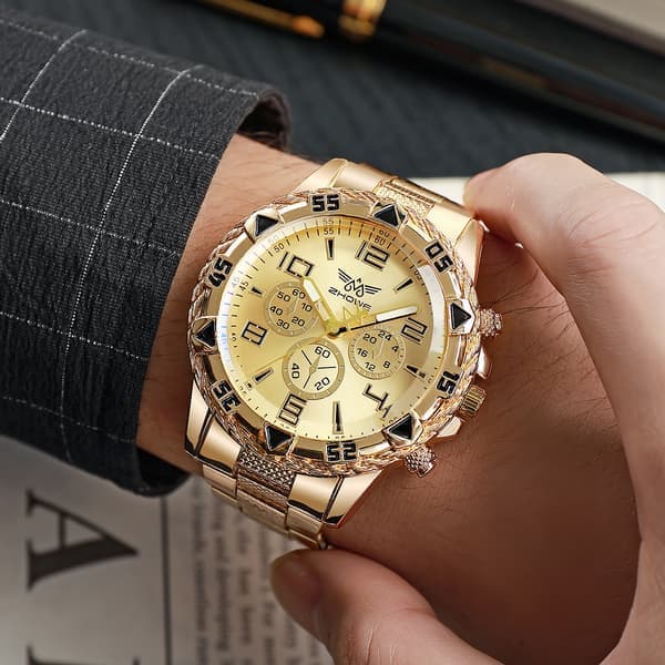 Herreur Quartz Mode Rustfrit Stål Chronograph Business Ur til Mænd Guld Gold